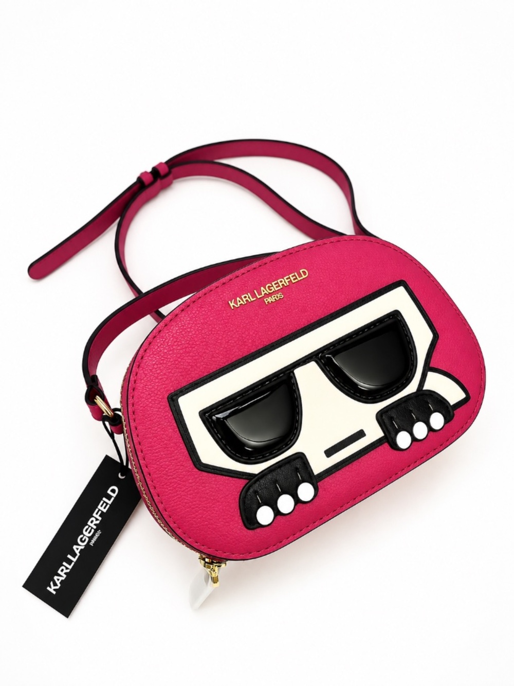 Karl Lagerfeld Maybelle Crossbody Bag Fuchsia Pink Sunglasses Face NWT